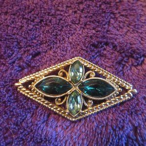 2" x 1.2" Gold Tone Blue Rhinestones